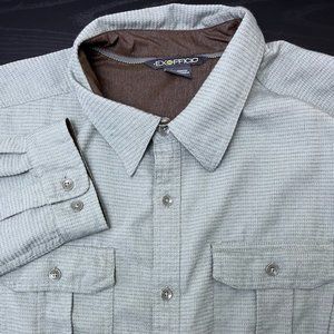Exofficio Mens XL Green Polyester Long Sleeve‎ Double Pocket Button-Up